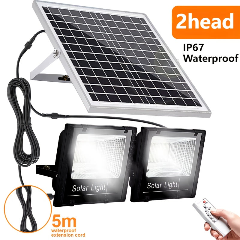Luz solar LED de alta luminosidad con doble cabeza, luces de jardín al aire libre con panel solar de aluminio, adecuado para jardines.