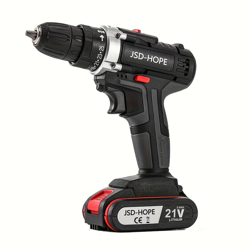 JSD-HOPE, taladro eléctrico inalámbrico, batería de litio recargable, serie 18650, 110V-130V, doble propósito para uso doméstico y profesional, diseño ergonómico con velocidad ajustable, construcción duradera, ideal para proyectos DIY y talleres profesio