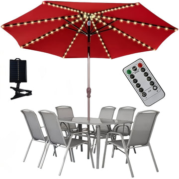 Luces Solares de Sombrilla TPGEBO con Control Remoto - 8 Modos de Brillo, Función de Temporizador, Pinza para Panel Solar para Patio, Playa, Jardín y Decoraciones de Fiesta (Incluye Pilas), Luces Solares Exteriores