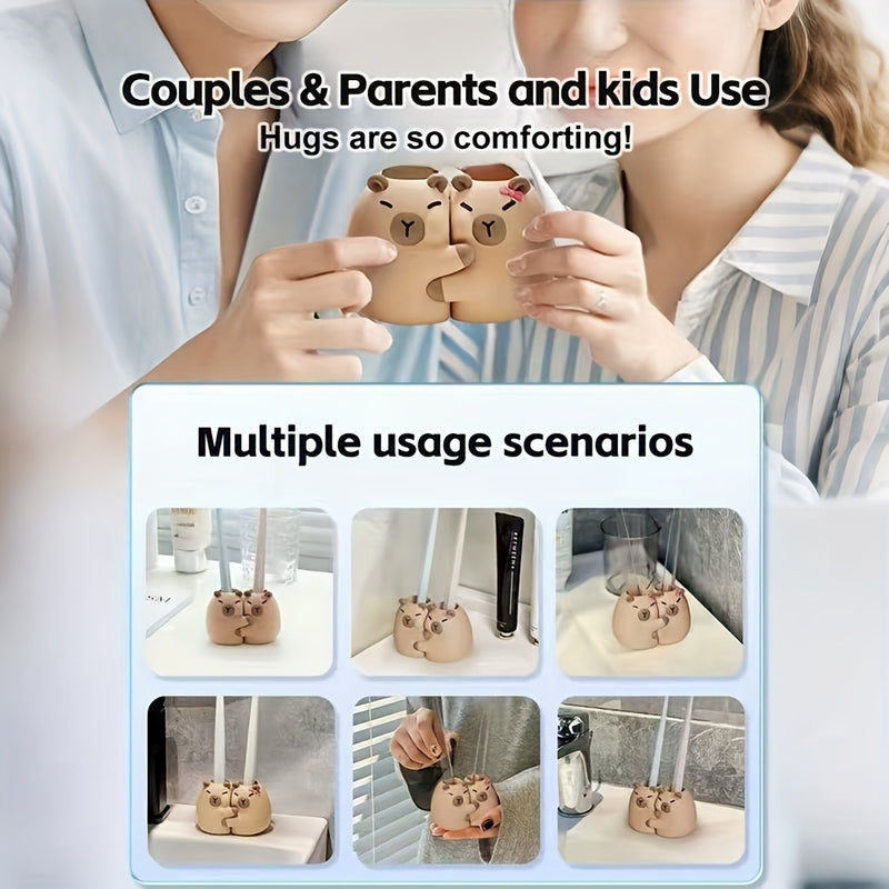 Soporte para cepillo de dientes de capibara de dibujos animados para fregadero de baño, base creativa para almacenar cepillos de dientes, regalo perfecto para el día de San Valentín.