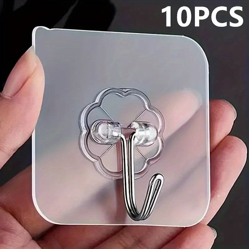 10 ganchos adhesivos multifuncionales de acero inoxidable transparente para cocina, puerta de baño y pared, organizador de llaves, ganchos utilitarios