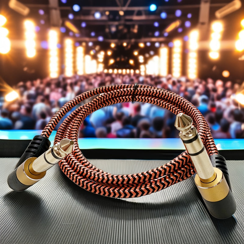 1pc Cable de audio profesional TRS de 6,35 mm (1/4 pulgada) en ángulo de 90 grados, estéreo balanceado de 3 núcleos, macho a macho, forma redonda, conector flexible, compatible con Ethernet Cat5e, para amplificador de teclado de guitarra de doble canal