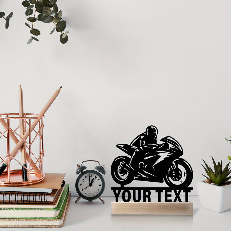 Decoración de escritorio de motocicleta de metal personalizado con base de madera - Arte de corredor personalizado para entusiastas de motocicletas - Regalo perfecto para papá y amantes de las motocicletas