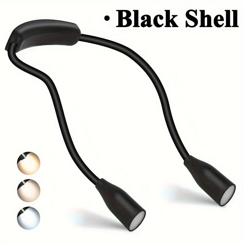 1pc Luz de Lectura para el Cuello con LED Flexible y 3 Modos de Color, Recargable por USB, Brillo Ajustable, Batería Duradera para la Cama, Tejer, Acampar y Actividades al Aire Libre, Negro/Blanco, Luz de Camping | Luz Llamativa | Acabado Metálico