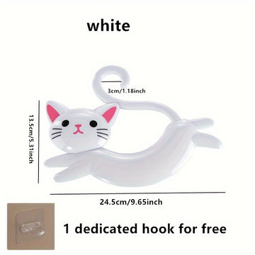 Soporte de toalla de gato de dibujos animados lindo, sin taladro para baño, barra colgante, gancho de almacenamiento de toalla, gancho decorativo de plástico