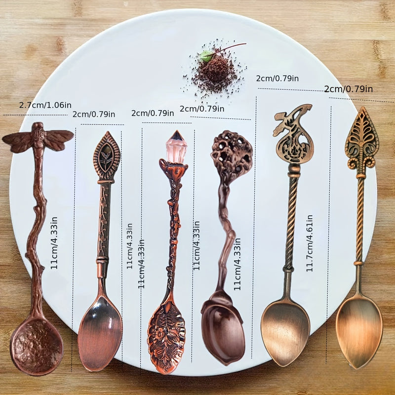 6pcs Juego De Cucharas De Metal Exquisitas, Estilo Europeo De Palacio Retro Cuchara De Café Ritual, Cuchara De Postre, Cuchara Pequeña, Cuchara De Mezcla De Joyería Con Relieve, Para Cocina Hogar Restaurante Cafetería Hotel, Accesorios De Vajilla, Regalo