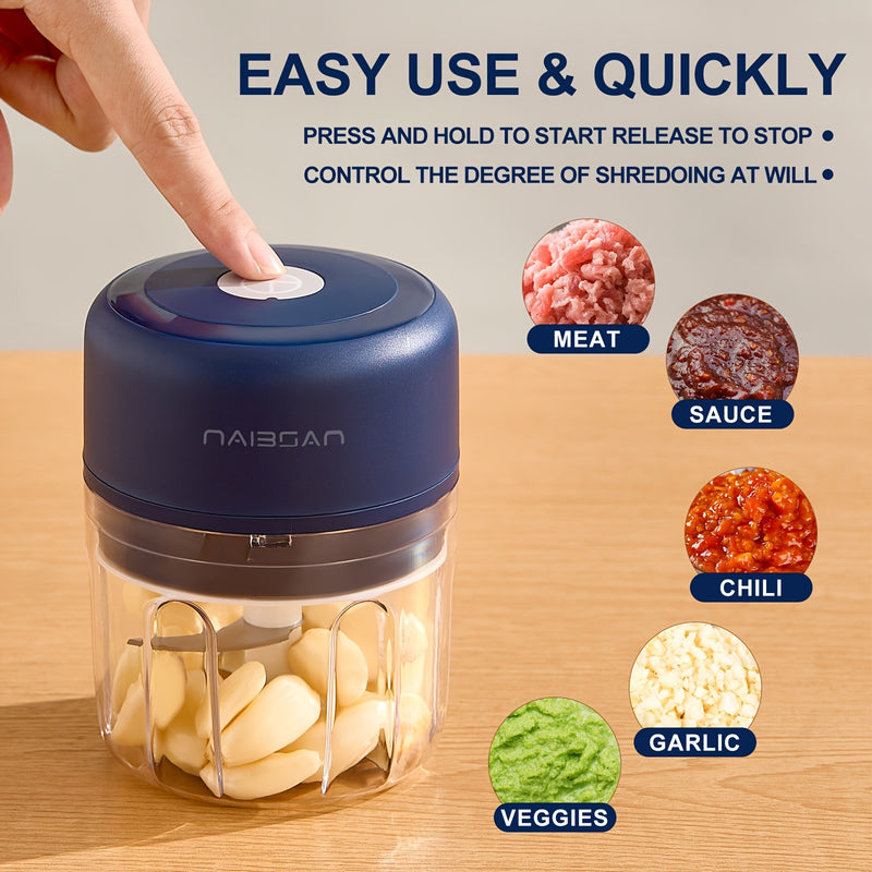 Trituradora de alimentos eléctrica Naibsan, molinillo de carne mini, hacedor de puré de ajo, carga USB, 5000rpm, capacidad de 251ml, gadget de cocina portátil para carne picada, verdura, cebolla, jengibre, chile, batería de litio recargable