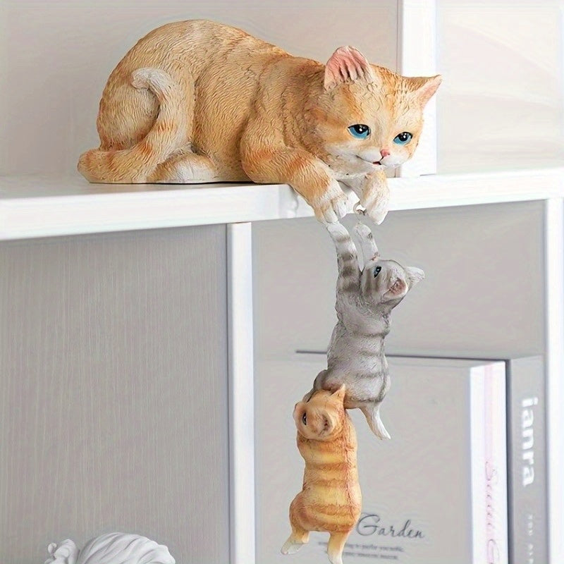 Elegante Figurita de Gato de Resina - Diseño Realista de Madre y Gato, Decoración Creativa para Sala de Estar, Escritorio o Entrada, Regalo Perfecto para Vacaciones, Decoración de Gatos