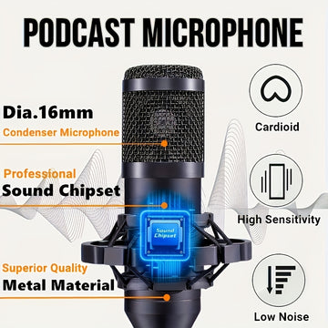 2 interfaces de audio V8s con micrófonos condensadores BM800 - Equipo portátil para podcast con batería, grabación y transmisión en vivo, incluye múltiples accesorios, equipo de grabación profesional, construcción duradera
