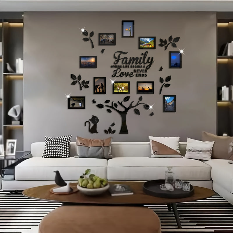 [Foto de Gato Acrílico Plateado] Marco de Fotos de Gato de Acrílico Plateado Dorado Negro DIY Pegatina Collage Árbol de Pared - 47.24×47.24in Conjunto de Decoración de Pared para Sala de Estar