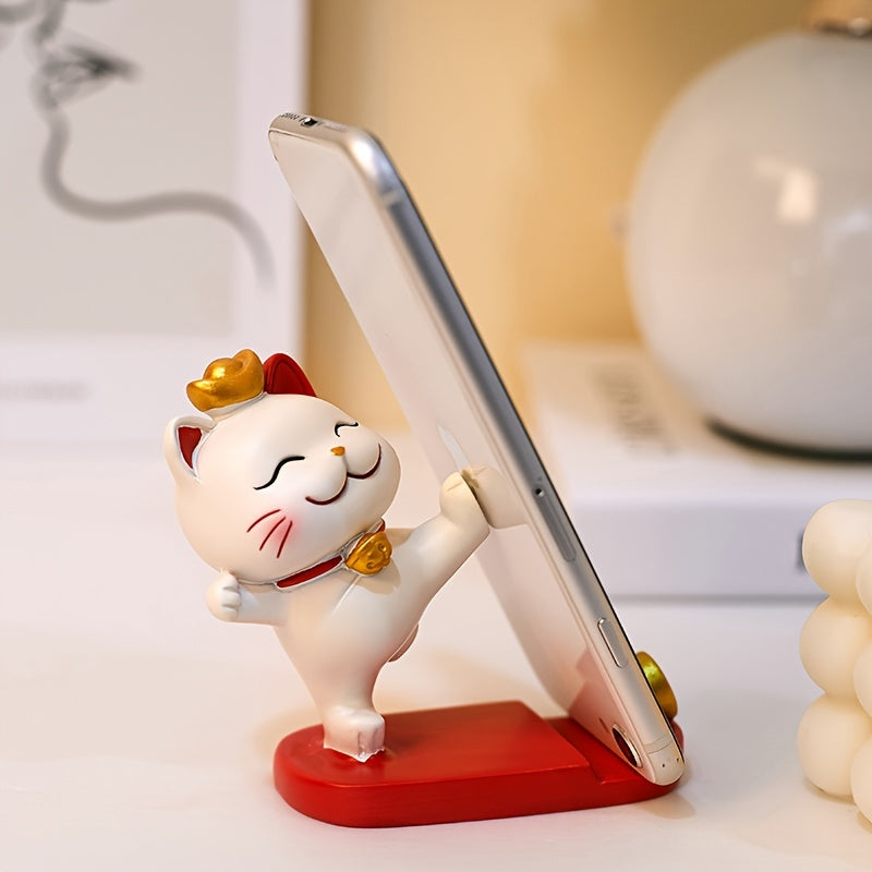 Soporte para Teléfono Móvil y Tableta de 1 Pieza con Diseño de Gato de Dibujos Animados, Adorno Decorativo para Escritorio Adecuado para Celulares y Tabletas
