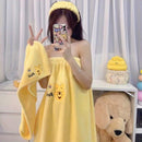 Conjunto de 3 piezas Toalla de Baño Oso Fresa & Oso Winnie & Grandes Ojos, Toalla de Baño con Vendaje + Gorro de Ducha + Lazo para el Cabello Conjunto de Tres Piezas, Bata de Baño Absorbente y Envolturable Lindo de Dibujos Animados, Sombrero Secador de P