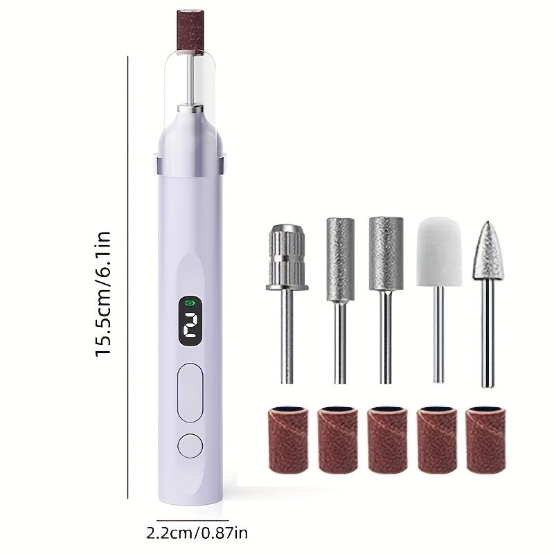 FEIYBA Taladro de Uñas Profesional sin varillas con Pantalla Digital - Máquina Portátil Recargable USB, Motor Brushless 20000 RPM, Incluye Accesorios y Cepillos de Limpieza para Hogar y Salón, Herramienta de Cuidado Personal, Diseño Elegante y Ligero, Pl