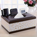 Soporte Elegante para Caja de Pañuelos de Cuero Sintético con Control Remoto y Organizador de Escritorio - Accesorio de Decoración Chic para la Sala de Estar