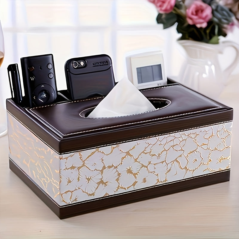 Soporte Elegante para Caja de Pañuelos de Cuero Sintético con Control Remoto y Organizador de Escritorio - Accesorio de Decoración Chic para la Sala de Estar
