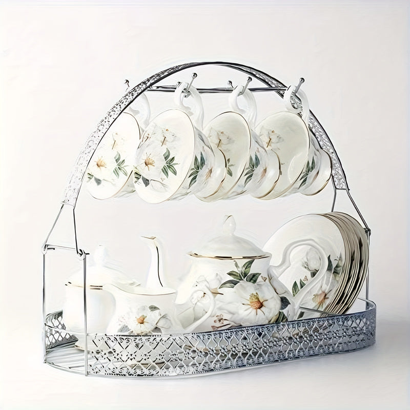 Soporte y Secador de Tazas de Café Multifuncional | Organizador de Vasos de Hierro Forjado | Soporte para Almacenamiento de Platos en Encimera para Cocina, Restaurante, Oficina (Plateado)