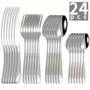 Juego de cubiertos de acero inoxidable con diseño de estrella, 24 piezas - Incluye cuchillo para carne, tenedor, cuchara y cuchara de postre - Ideal para hoteles y restaurantes