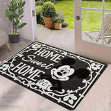 Tapete de entrada "Hogar dulce hogar" de Mickey y Minnie Mouse - Antideslizante, fácil de limpiar, de poliéster, para entrada, dormitorio o baño - Diseño elegante en blanco y negro con detalles florales, alfombra de baño | Tapete con detalles florales |
