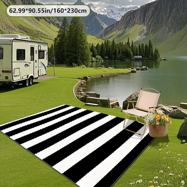 Estampado digital 2D plano con patrón de rayas, alfombra decorativa de estilo simple, alfombrilla de interior para RV, alfombrilla de tienda, alfombrilla de patio, alfombrilla de bienvenida, alfombrilla de camping, adecuada para camping al aire libre, se