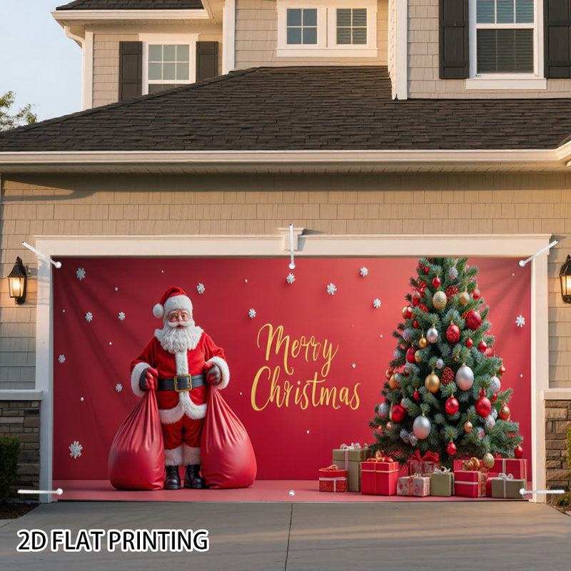 Lámpara de puerta 2D, 1 pieza, con diseño navideño con Papá Noel y árbol de Navidad - Poliéster duradero, no necesita energía eléctrica, ideal para decoración navideña, regreso a la escuela, fiestas hawaianas y de Halloween, decoración de jardines y habi