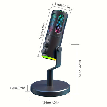 Microfono de Escritorio USB RIKSOIN con Iluminación RGB, Micrófono de Condensador para Grabación y Transmisión en Estudio Zero-Latin, Compatible con PC, Mac, PS4/5, Incluye Entrada para Auriculares, , Ideal para Podcasts, Juegos y Videollamadas, Micrófon