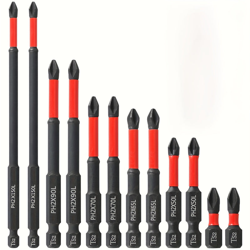 Juego de 6 piezas de cabezales magnéticos para destornillador de acero al tungsteno - mango de 1/4 pulgada, punta cruz y plana de 1 metro, rojo y , adecuados para destornilladores eléctricos y manuales