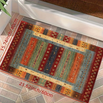 1 pieza de felpudo estilo bohemio con diseño étnico, antideslizante y rectangular, suave y lavable en máquina, fibra de poliéster, adecuado para sala de estar, dormitorio y entrada