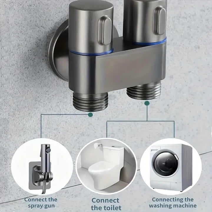 Juego de Cabezal de Ducha y Bañera Manual de Acero Inoxidable de 4 Piezas, Válvula Angular de Control Doble Uno en Dos Salidas, Divisor de Grifo de Baño, Pistola Pulverizadora de Mano Presurizada de Acero Inoxidable para Baño, Dispositivo de Lavado Femen
