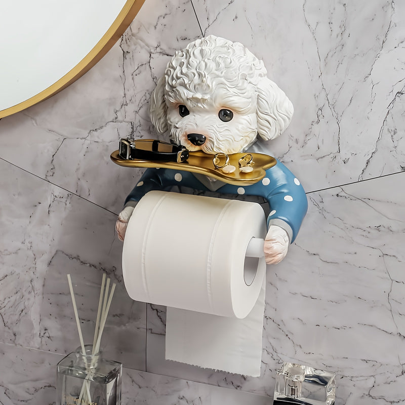 1pc Adorable Soporte de Papel Higiénico de Resina Perro, Soporte de Tejido Autoadhesivo Montado en la Pared, Accesorio de Baño con Acabado de Laca, Perfecto para Otoño, Halloween, Regalos de Navidad