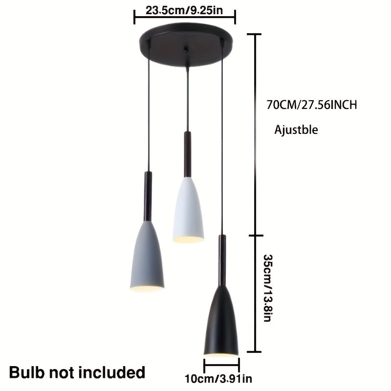 Lómpara de techo nórdica moderna de 3 cabezas en negro, blanco y gris - Zócalo E27, cableado, hardware de instalación incluido para decoración de oficina, cocina y comedor, iluminación de comedor | Lámpara de techo elegante | Candelabro de hierro fundido