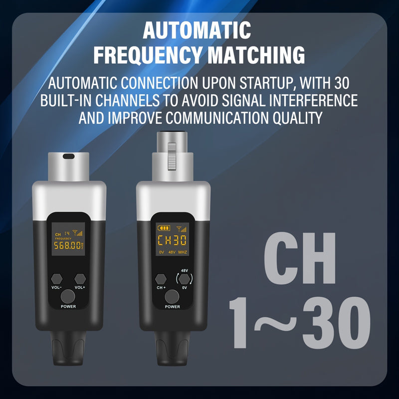 Kit de transmisor y receptor inalámbrico de micrófono de 48V/0V con entrada XLR - Sistema inalámbrico 2.4G/3G/4G/5G para micrófonos dinámicos y condensadores, sistema de altavoces controlado por volumen, batería de litio recargable, sin cargador incluido