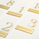 1 SET de números de mesa de boda de acrílico del 1 al 10 con soporte 10 x 15cm Números dorados elegantes Acrílico grueso y duradero Indicador de número de mesa adecuado para recepción, cumpleaños, aniversarios, decoración de centro de mesa de bodas, etc.