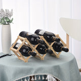 1 pieza, soporte de botella de vino de madera plegable - soporte de mesa portátil, barra y armario con 6 compartimentos, acabado natural de madera resistente para botellas de vino rojo/blanco, diseño que ahorra espacio