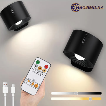 Lámparas de pared LED HBOWMDJIA, lámparas montadas en la pared con batería recargable, 3 niveles de brillo, carga extraíble, rotación de 360°, bola magnética, luz de pared inalámbrica para leer, estudiar, dormitorio, pasillo, luz LED.