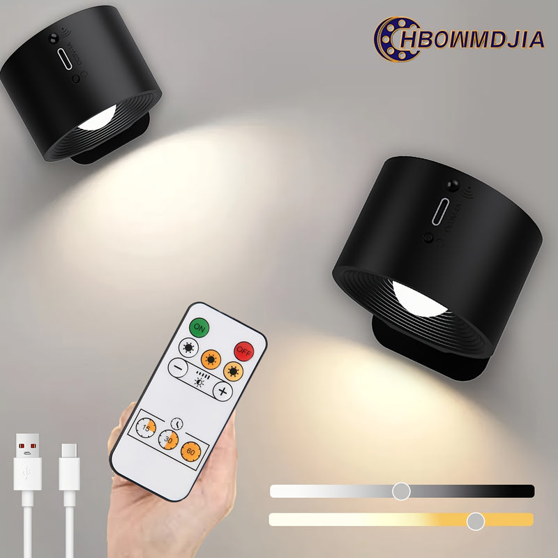 Lámparas de pared LED HBOWMDJIA, lámparas montadas en la pared con batería recargable, 3 niveles de brillo, carga extraíble, rotación de 360°, bola magnética, luz de pared inalámbrica para leer, estudiar, dormitorio, pasillo, luz LED.