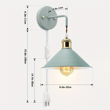 2 piezas de apliques de pared modernos con cable enchufable de encendido/apagado - Lámpara E26 Edison, acabado metálico esmerilado para decoración de dormitorio y baño (bombilla no incluida), luces de tocador, cuerpo pintado