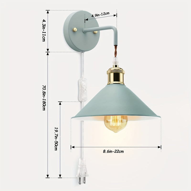 2 piezas de apliques de pared modernos con cable enchufable de encendido/apagado - Lámpara E26 Edison, acabado metálico esmerilado para decoración de dormitorio y baño (bombilla no incluida), luces de tocador, cuerpo pintado