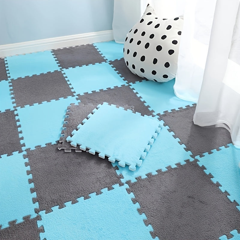 24 piezas de alfombra de espuma con paneles de terciopelo, empalme lavable, decoración para la renovación del dormitorio, absorción de impactos, tapete refrescante