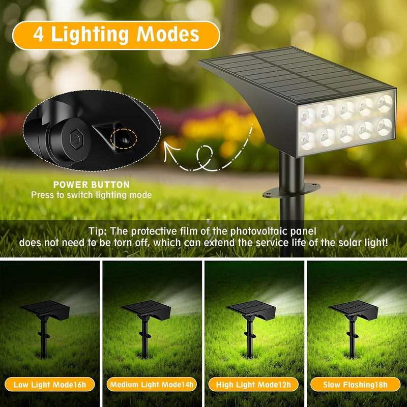 1/2/4/6/8/10pcs Luces Solares Exteriores Impermeables, 66 LED con 4 Modos de Iluminación, Luz Solar de Crepúsculo a Amanecer para Navidad, Halloween, Jardín, Bandera, Pasillo, Césped, Árbol (Cálido, Blanco Frío, Verde)