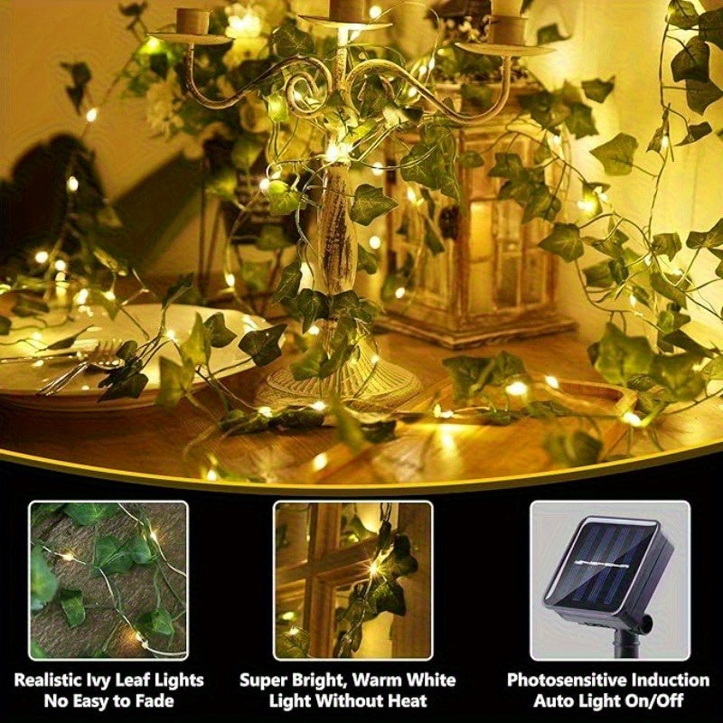 Guirnalda de Hiedra Artificial Solar LED Impermeable para Jardín, Calle y Exteriores - 7m/12m - Luces Decorativas para Navidad, Fiestas y Bodas