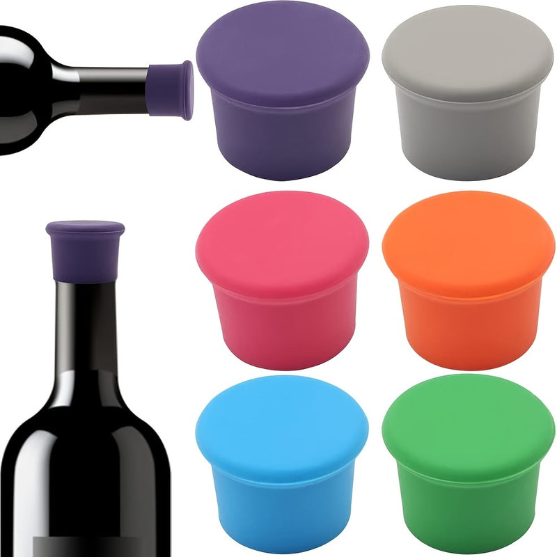 1pc/6piezas Tapones de vino de silicona reutilizables, reemplazan el corcho, sellan botellas de vino, tapas de botella de cerveza reutilizables, conservadores de vino, regalos de vino, fáciles de limpiar, tapa de botella de vino sin fugas, protector de t