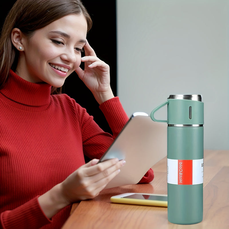 3 piezas de 500 ml, taza aislada de acero inoxidable con tapas - Doble vacío, reutilizable, antideslizante, perfecta para bebidas calientes y frías, ideal para café, té, batidos | Ideal para uso diario