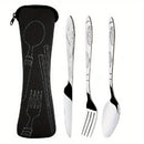 Juego de cubiertos premium de acero inoxidable, 5 piezas - cuchillo, tenedor y cuchara livianos, duraderos y antióxido, con estuche elegante - ideal para camping, viajes, picnics, trabajo y senderismo