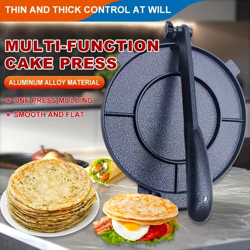 Prenta de Aluminio Multifunción para Pasteles - Prensa Manual para Tortillas, Quesadillas y Panqueques - Superficie Lisa y Plana, Control Fino y Grueso, Herramienta de Cocina DIY, Fabricante de Tortillas | Diseño Redondo Elegante | Superficie de Cocción