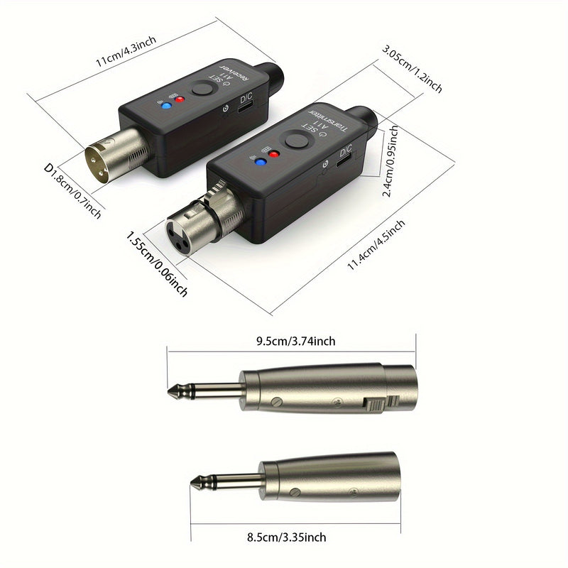 [Micrófono Inalámbrico de Alta Calidad] Sistema de Micrófono Inalámbrico de 2.4Ghz - Transmisión de Sonido de Alta Calidad Compacto Recargable por USB con Adaptador XLR y Puerto de Carga Tipo-C - Ideal para Mezcla de Audio y Micrófonos Dinámicos y de Con