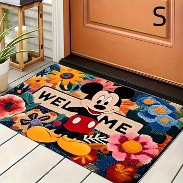 Tapete de bienvenida de Mickey Mouse - Tapete de entrada rectangular con diseño floral vibrante, resistente al deslizamiento y lavable, para Navidad, Día de San Valentín, Pascua y más, tapete de puerta de vacaciones | Tapete de bienvenida vibrante | Fond