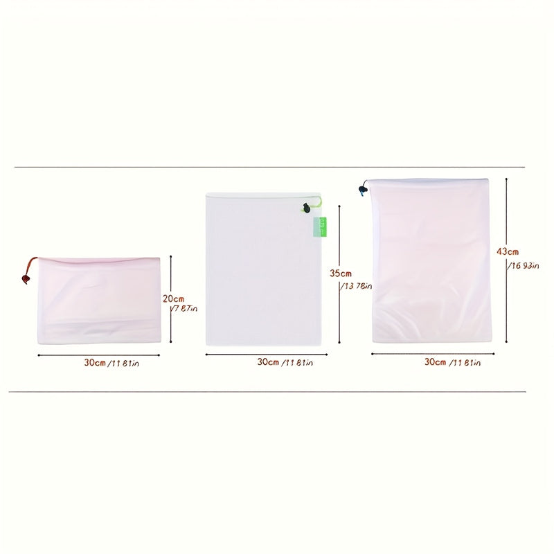 Fundas de Almacenamiento con Malla para Organizar, 3 Tamaños Reutilizables con Cordón y Costuras Laterales, Lavable a Máquina