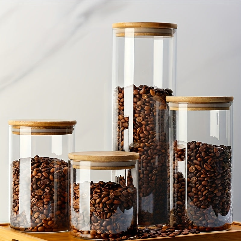4 piezas de contenedor de almacenamiento de granos de café 1200 ml, frasco de vidrio transparente sellado multifuncional con tapa de madera, frasco sellado de borosilicato de alta resistencia, almacenamiento de cocina