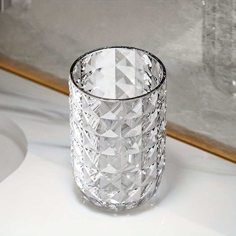1pc Taza de enjuague bucal de color sólido, Taza de cepillo de dientes para parejas, Taza de gárgaras de plástico, Vaso de baño con textura geométrica, Accesorios de baño, Decoración del hogar, Muebles para el hogar