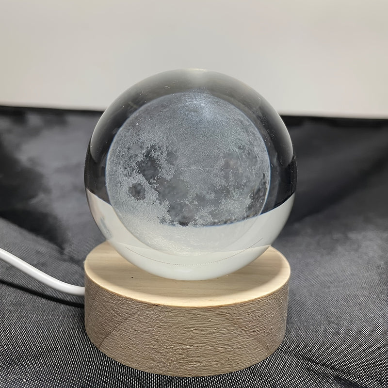Luz de noche de luna de cristal, lámpara de mesa LED 3D, alimentada por USB, estilo moderno, sin pared, sin batería, para dormitorio, decoración de ambiente de fiesta.